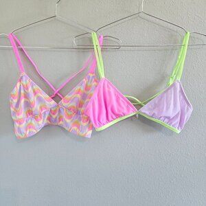 Pink Purple Sheer Mesh Soft Strappy Bralette Set Size Small - Medium